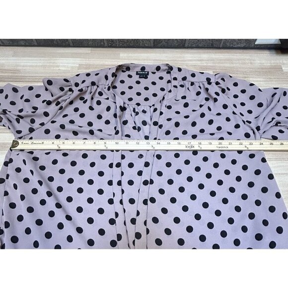 Torrid Top Women 1X Polka Dot Blouse Blush Pink Black Tie Front Georgette Shirt - Picture 8 of 12